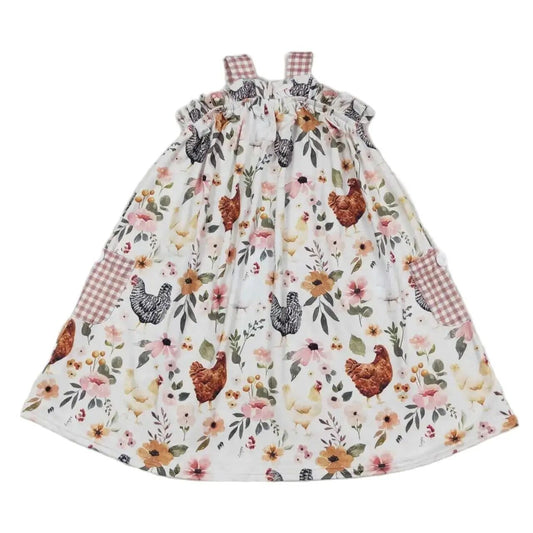 Summer  Southwest Dress Floral Chicken Bubble Dress - Kids Clothing