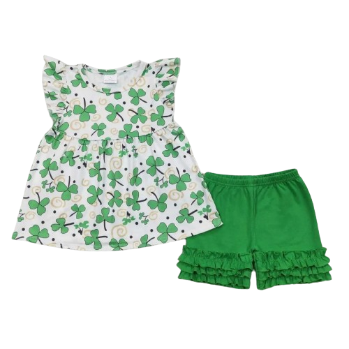 Summer So Many Clovers Whimsical Ruffle Top & Icing Shorts