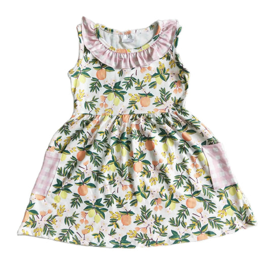 Floral Dress Lemon Ruffle Accent - Kids Clothes