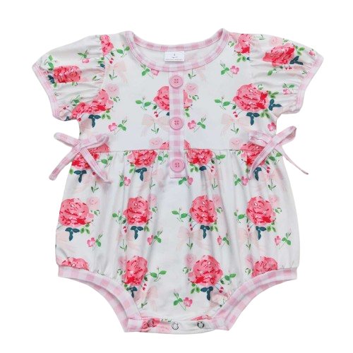 Floral Baby Romper Floral Tie Plaid - Baby Clothes