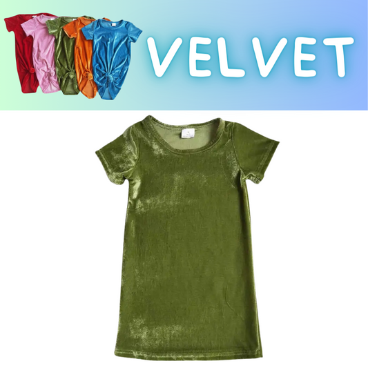 Colorful Dress Green Velvet - Kids Clothing