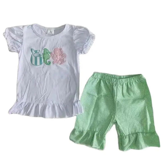 Summer Whale Seahorse Octopus Short Sleeve Top &Icing Shorts