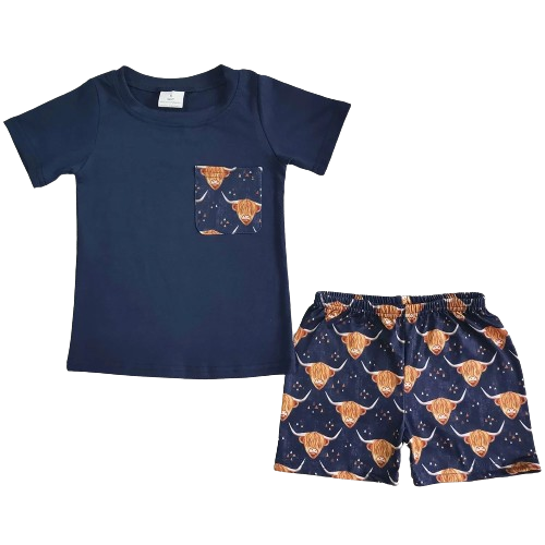 Western Steerhead Outfit Southwest Short Sleeve Shirt and Shorts - Kids Clothing