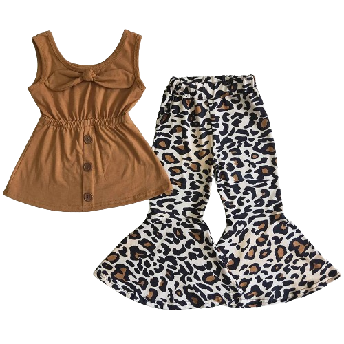 Sleeveless Brown Leopard - Western Bell Bottoms Outfit Kids