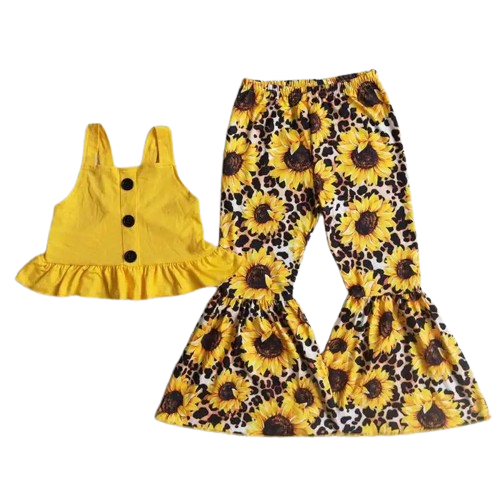 Summer  Sleeveless Yellow Tunic & Sunflower Outfit Southwest Sleeveless Shirt and Pants - Kids Clothes