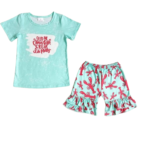 Summer Pretty Crawfish Ruffle Shorts Outfit Outfit Whimsical Short Sleeve Shirt and Shorts - Kids Clothes