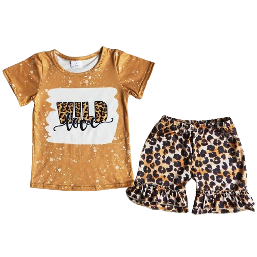 Summer Wild Love Leopard Print Outfit Western Short Sleeve Shirt and Shorts - Kids Clothes