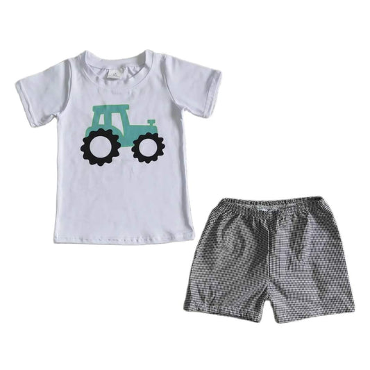 Tractor Plaid Outfit Southwest Short Sleeve Shirt and Shorts - Kids Clothing