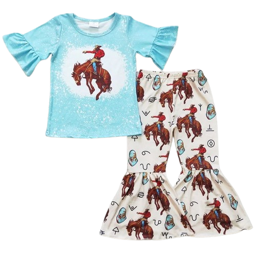 Turquoise Horse Cowboy - Western Bell Bottom Outfit Kids