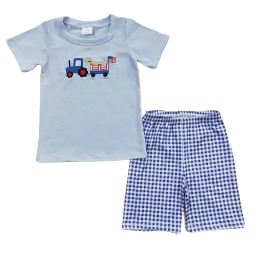 PATRIOTIC TRACTOR Boys Short Sleeve Shirt & Gingham Shorts