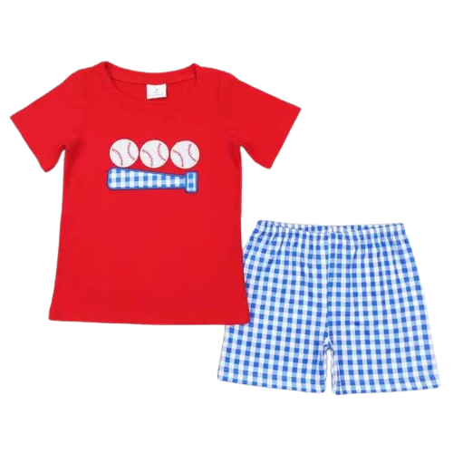 Boys Baseballs 'n Bat Outfit 4th of July Short Sleeve Shirt and Shorts - Kids Clothing