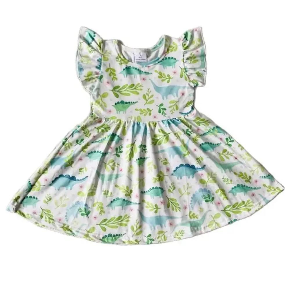 Whimsical Dress Mint & Green Dinosaur - Kids Clothing