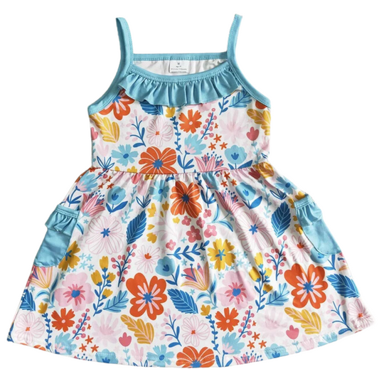 Floral Dress Ruffle Accent Floral Sleeveless - Kids Clothing