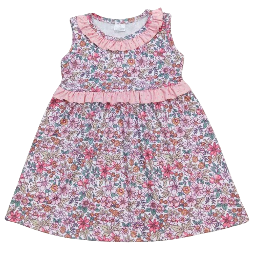 Floral Dress Pink Ruffle Accent - Kids Clothes