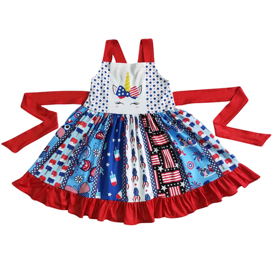 Summer  4th of July Dress Unicorn Patchwork - Kids Clothes