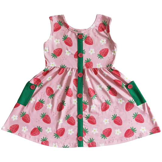 Whimsical Dress Pink & Green Strawberry Kids Clothing