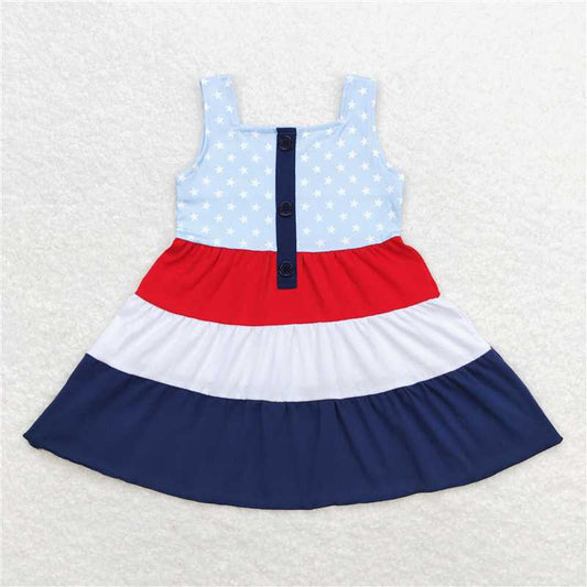 Red, White, and Blue Colorblocked 4th of July Kids Dress