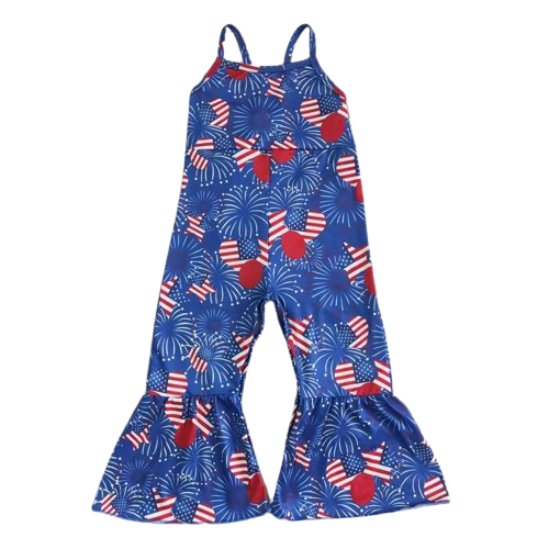 Girls Flag Heart 4th of July Jumpsuit - Kids Clothes