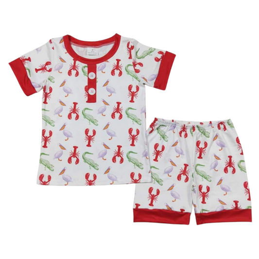 Summer  Boys Crawfish Cutie Outfit Whimsical Short Sleeve Shirt and Shorts - Kids Clothes