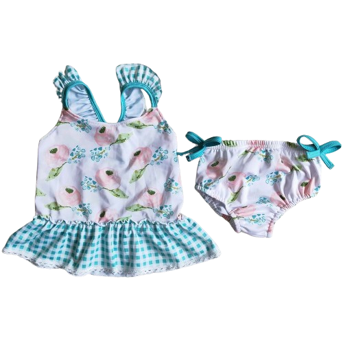Summer Sweet Plaid Ruffle Accent Floral Baby Bummies - Kids