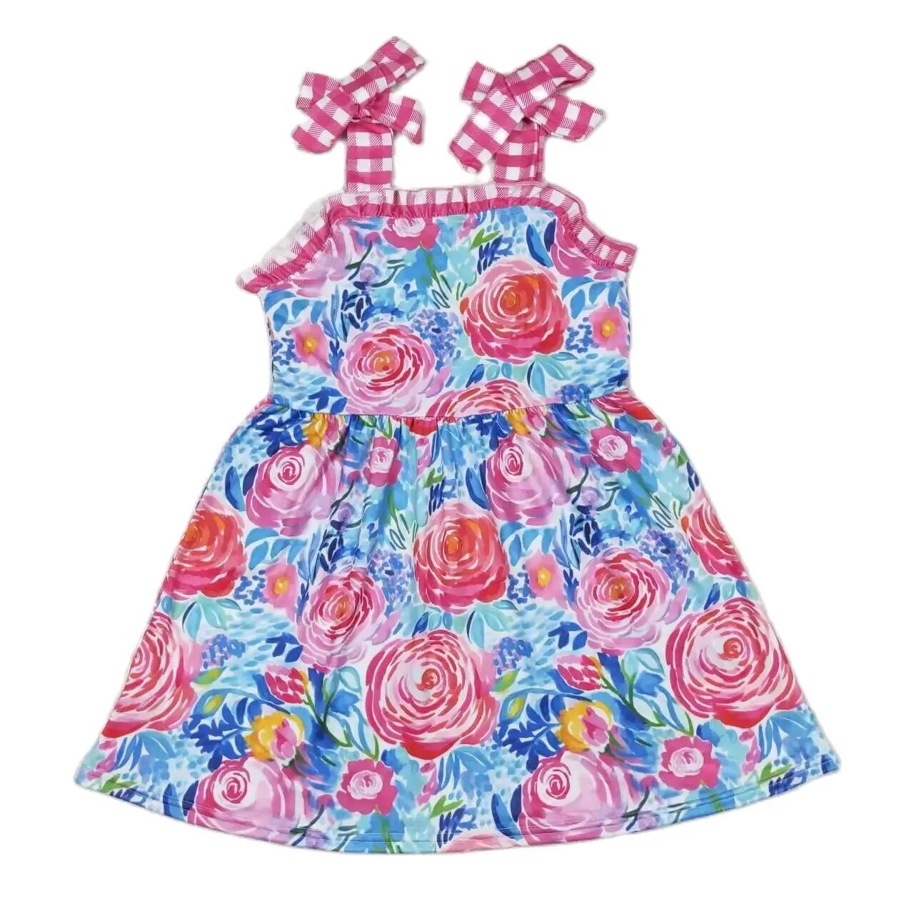 Summer Floral Dress Spaghetti Straps Watercolor Kids Clothes