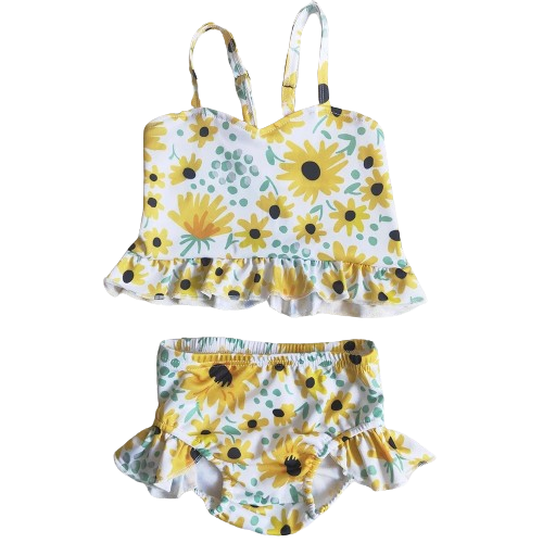 Girls Summer Baby Bummies Outfit - Sleeveless Sunflower