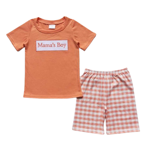 Summer Mama's Boy Short Sleeve Shirt & Plaid Shorts Outfit