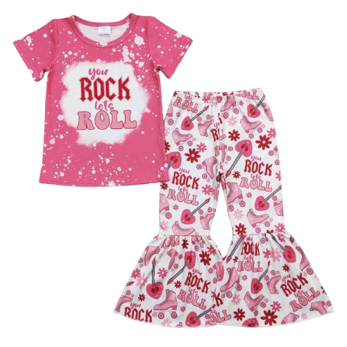 You Rock Let's Roll - Western Bell Bottom Outfit Kids Girls