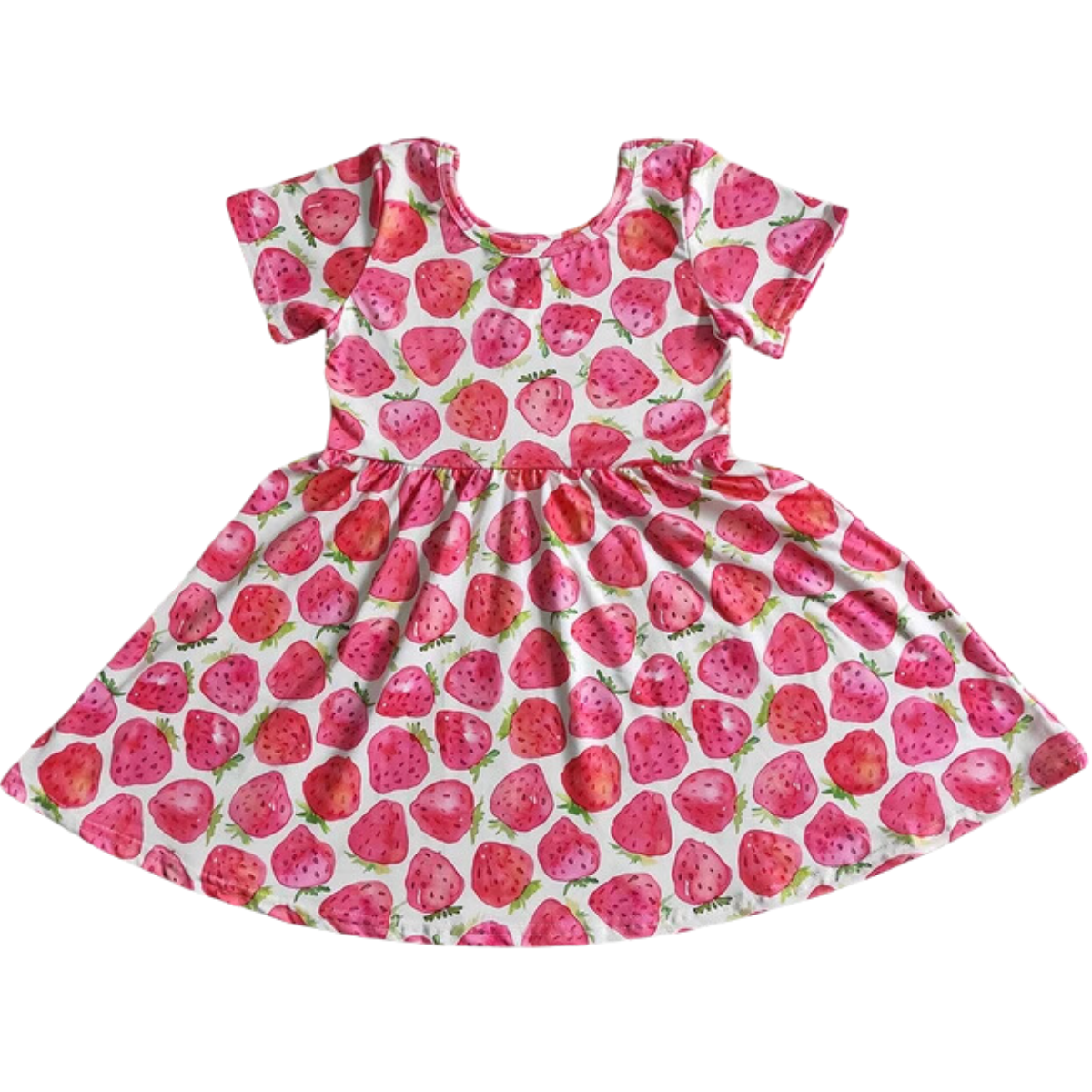 Summer Girls Dress - Strawberry Twirly Pink Kids Clothing