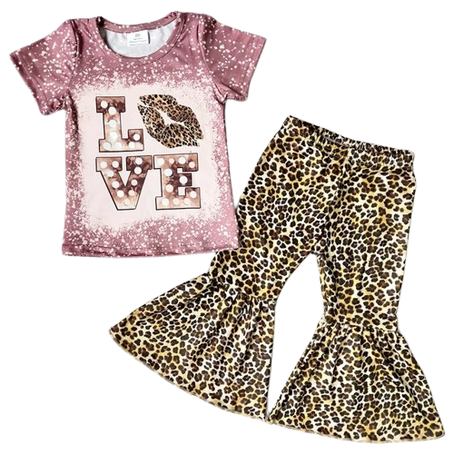 LOVE Kiss Leopard - Western Bell Bottom Outfit Kids Summer