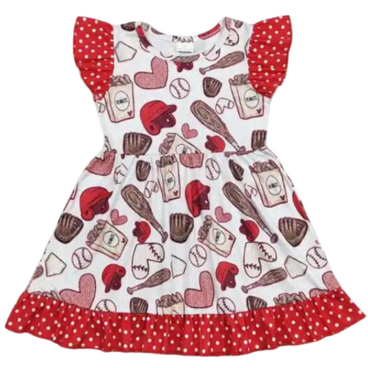 Whimsical Dress Flutter Sleeve Baseball Kids Clothing