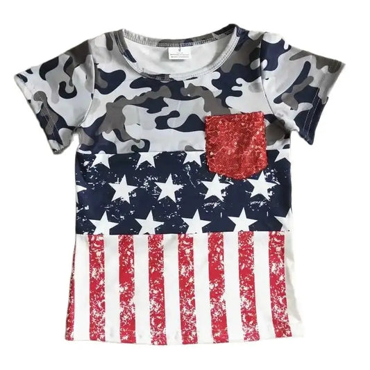 Girls Sequin Flag 4th of July Shirt - Kids Clothes