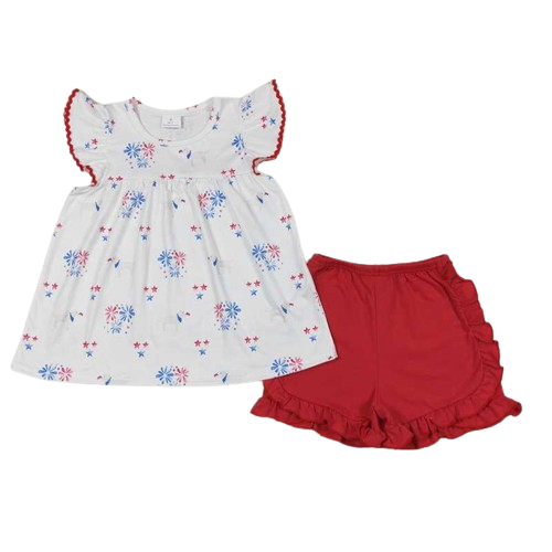 Dainty Fireworks Flutter 4th of July Summer Shorts Outfit