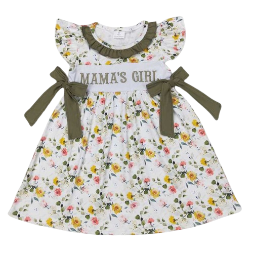 MAMA'S GIRL Olive Trim Floral Sleeveless Ruffle Sundress