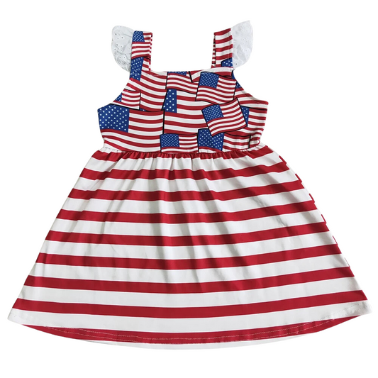 Flag Stripe Flutter Sleeve Classic 4th of July Dress Kids