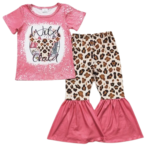 Wild Child Leopard -Western Bell Bottom Outfit Kids Clothing