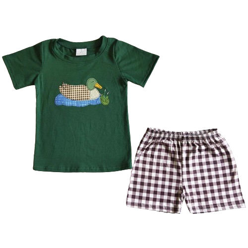 Green Mallard Duck Southwest Summer Shorts Outfit - Kids