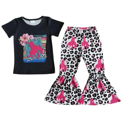 Pink Rodeo Leopard Western Sunflower Bell Bottom Outfit Kids