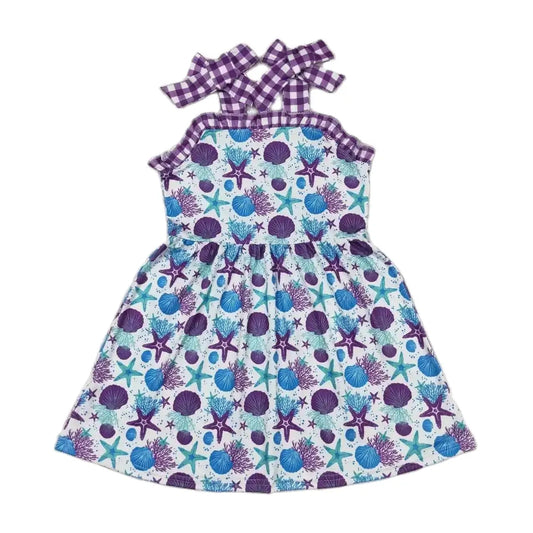 STARFISH & SHELLS Purple Gingham Sleeveless Tie Sundress