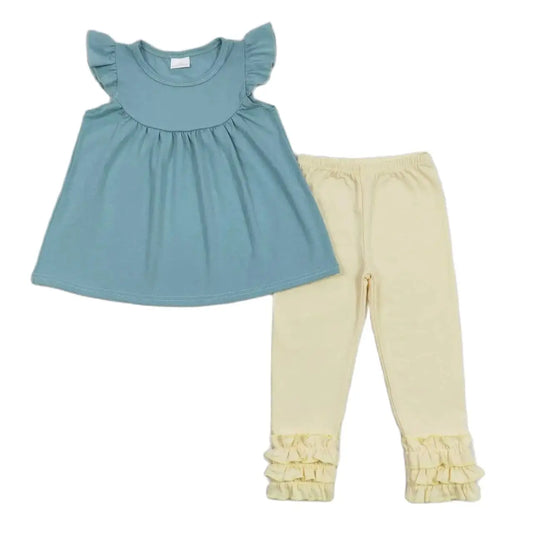 Summer Solid Flutter Sleeve & Icing Pants Western Outfit