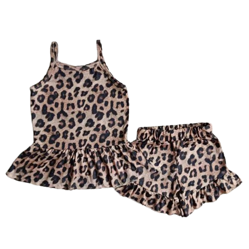 Summer Sleeveless Leopard Outfit Western Summer Shorts Set
