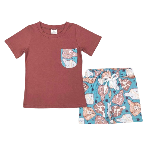 Colorful Cow Tags Whimsical Summer Shorts Outfit - Kids