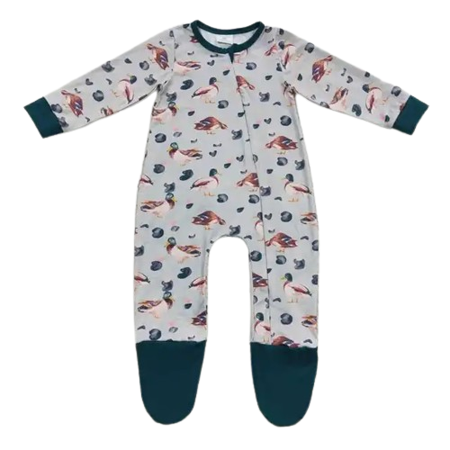 PEACEFUL DUCKS Boys Long Sleeve Zip Front Footed Jumpsuit