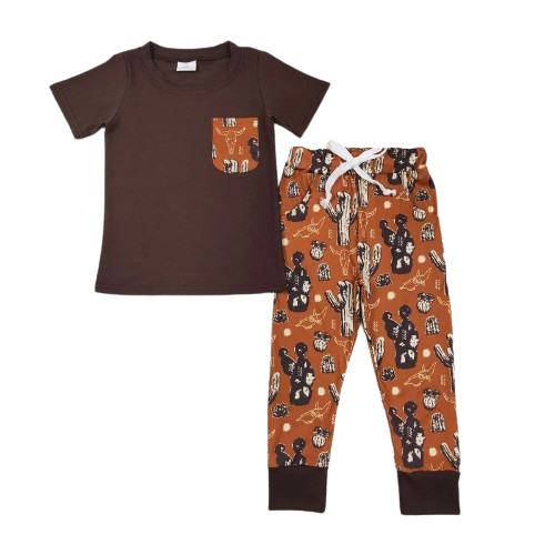 Summer Cactus Cow Boys Short Sleeve Shirt & Pants Loungewear