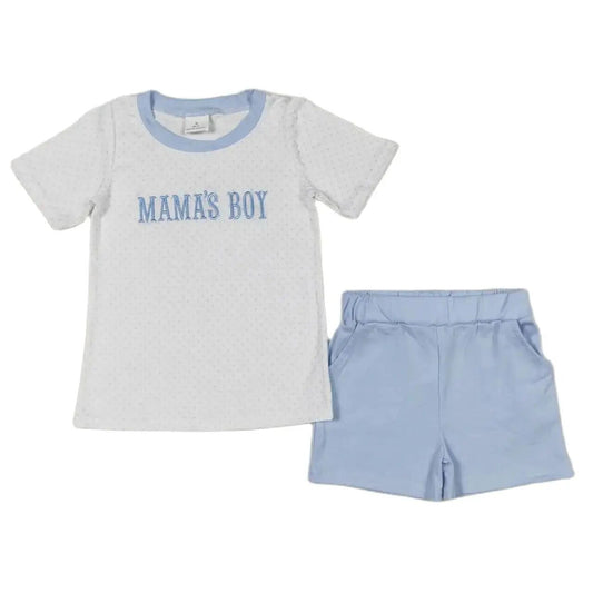Mama's Boy Plaid Embroidered Outfit Colorful Short Sleeve Shirt and Shorts - Kids Clothing