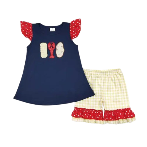 Corn Lobster Potatoes Outfit 4th of July Short Sleeve Shirt and Shorts - Kids Clothing
