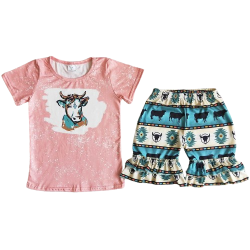 Summer Boho Geo Steer Outfit Southwest Shorts Outfit - Kids