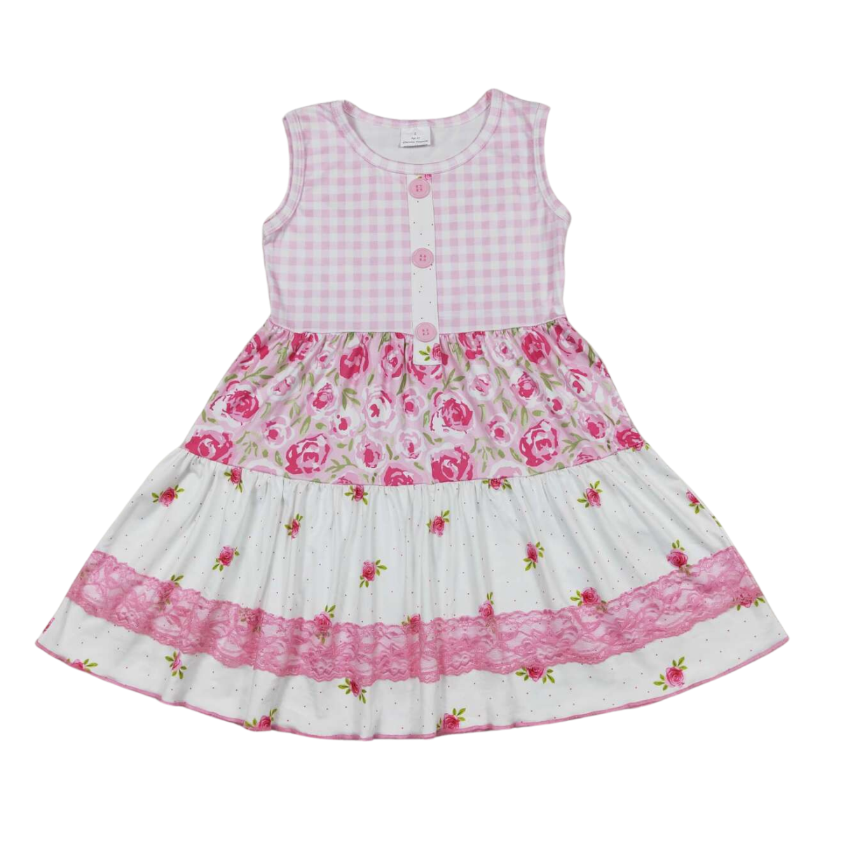 ROSES Sleeveless Floral Patchwork Dress / Lace Trim