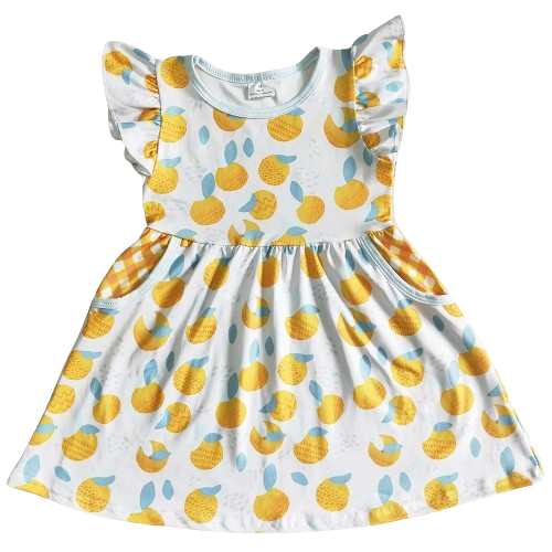 Whimsical Dress Oranges Flutter Sleeve - Kids Clothing