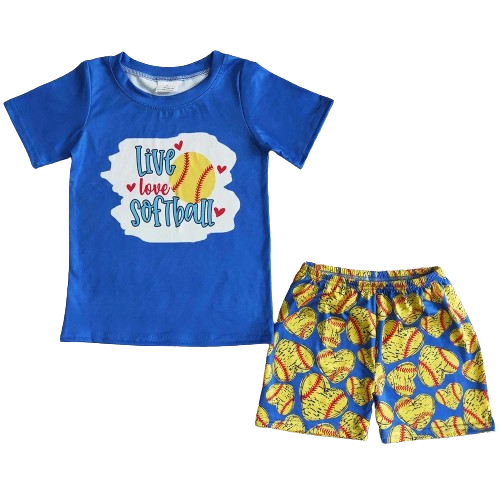 "Live Love Softball" Outfit Colorful Short Sleeve Shirt and Shorts - Kids Clothing